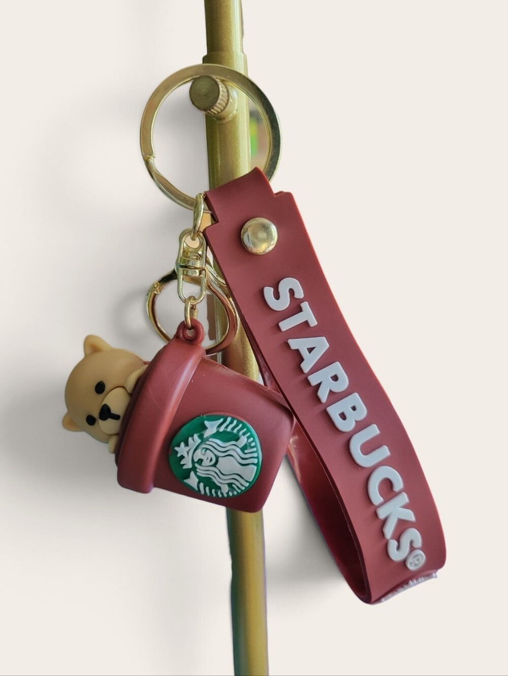 Starbucks Brown Silicone Strap Keychain with Bear Cup Charm